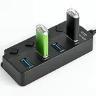 Швидкісний USB-хаб 3.0 на 4 порти з кнопками вмикання (Кабель 30 см, 5 Гбіт/с)