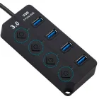 Швидкісний USB-хаб 3.0 на 4 порти з кнопками вмикання (Кабель 30 см, 5 Гбіт/с)