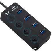 Швидкісний USB-хаб 3.0 на 4 порти з кнопками вмикання (Кабель 30 см, 5 Гбіт/с)
