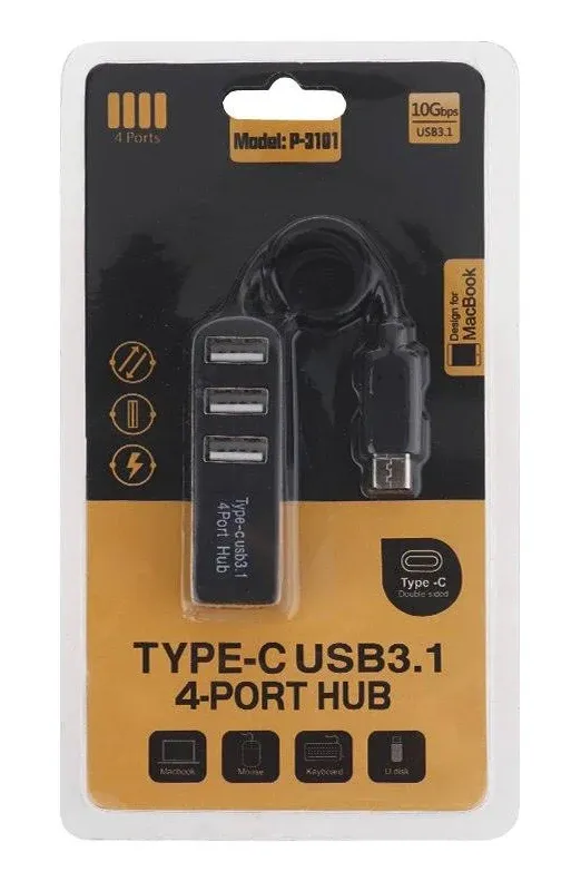 Швидкісний USB-C хаб 4-port USB 3.1 Model: P-3101 (Підтримка до 10 Гбіт/с, Чорний)