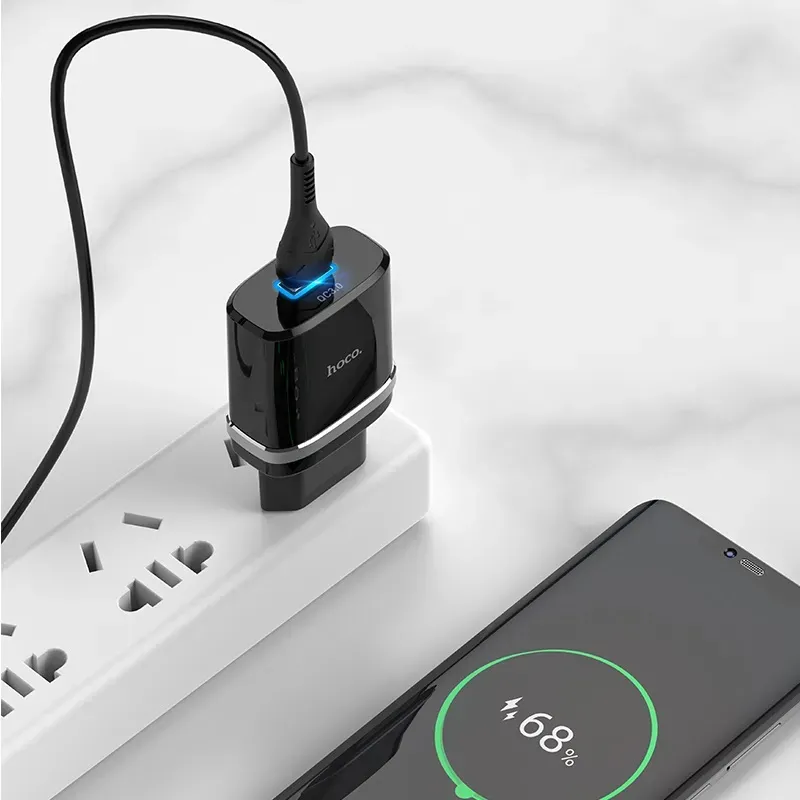Мережевий зарядний пристрій Hoco C12Q Smart QC3.0 18W + кабель Type-C (1m) Black
