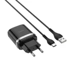 Мережевий зарядний пристрій Hoco C12Q Smart QC3.0 18W + кабель Type-C (1m) Black