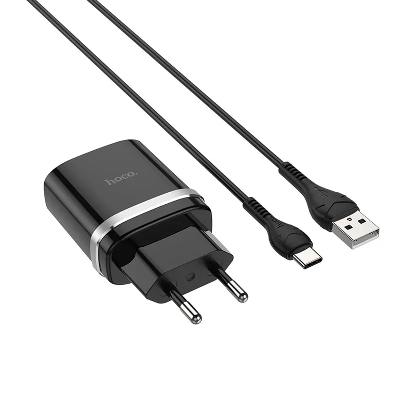 Мережевий зарядний пристрій Hoco C12Q Smart QC3.0 18W + кабель Type-C (1m) Black