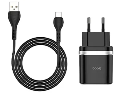 Мережевий зарядний пристрій Hoco C12Q Smart QC3.0 18W + кабель Type-C (1m) Black