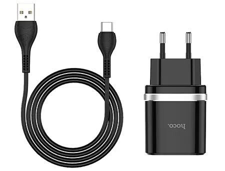 Мережевий зарядний пристрій Hoco C12Q Smart QC3.0 18W + кабель Type-C (1m) Black