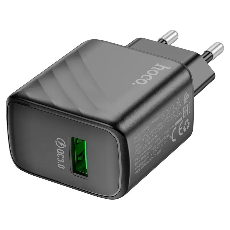 Мережевий зарядний пристрій Hoco CS21A Rich QC3.0 18W (USB-A Output) Чорний
