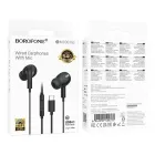 Дротові вакуумні навушники Borofone BM100 Pro HiFi Audio з роз'ємом Type-C та мікрофоном (чорні)