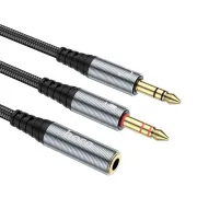 Аудіо-перехідник розгалужувач Hoco UPA21 2-in-1 3.5mm Aux (Female to 2 Male) 25см сірий