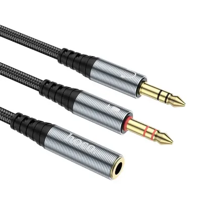 Аудіо-перехідник розгалужувач Hoco UPA21 2-in-1 3.5mm Aux (Female to 2 Male) 25см сірий