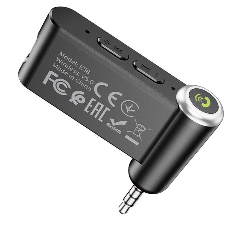 Bluetooth-адаптер hoco. E58 In-Car AUX Wireless Receiver (Bluetooth 5.0, 3.5 мм, 8 год роботи) — Чорний