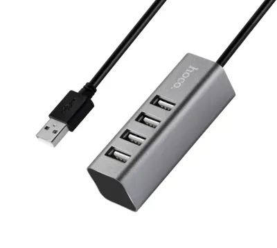 USB-хаб (розгалужувач) Hoco HB1 4-Ports USB 2.0 (Кабель 80 см, Чорний)