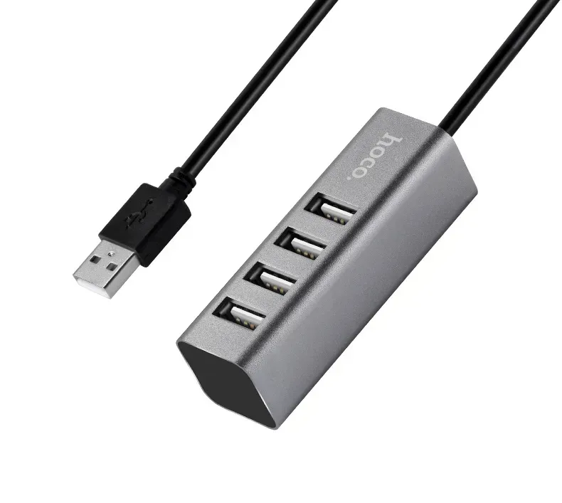 USB-хаб (розгалужувач) Hoco HB1 4-Ports USB 2.0 (Кабель 80 см, Чорний)