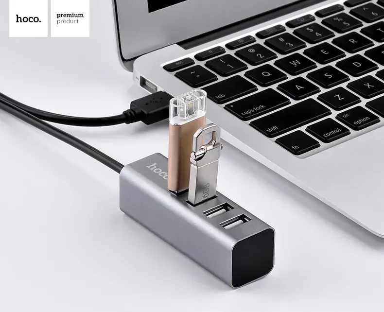 USB-хаб (розгалужувач) Hoco HB1 4-Ports USB 2.0 (Кабель 80 см, Чорний)