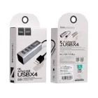 USB-хаб (розгалужувач) Hoco HB1 4-Ports USB 2.0 (Кабель 80 см, Чорний)