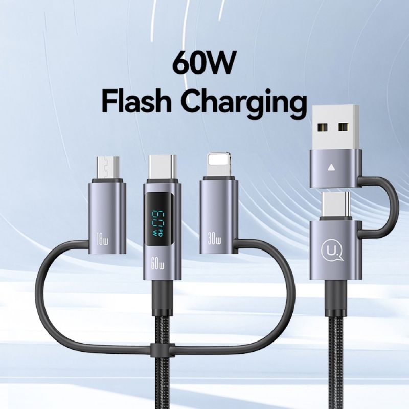 Універсальний кабель мультиперехідник USAMS SJ713 6-in-1 Fast Charging PD 60W з LED-дисплеєм (1.2м)