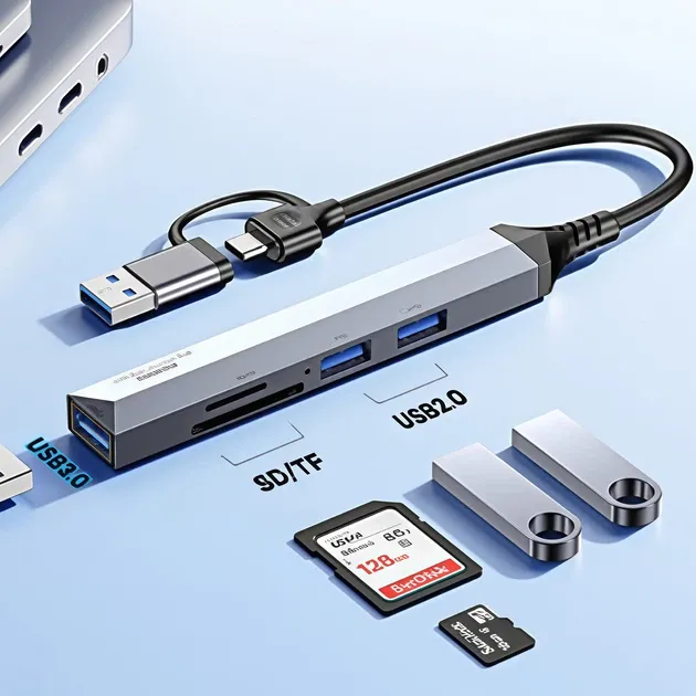 Універсальний USB-хаб 5-in-1 Remax RU-U7 (Type-C + USB 3.0 до USB 3.0 / USB 2.0 / SD / TF)