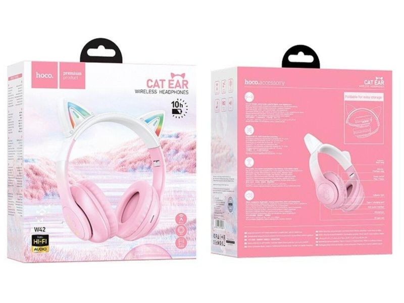Дитячі навушники з котячими вушками HOCO Cat W42 Pink