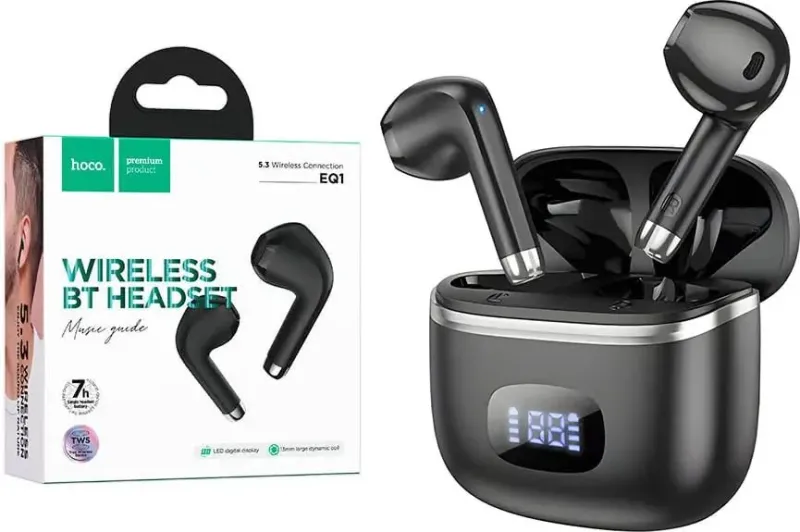 Бездротові Bluetooth навушники Hoco EQ1 Music guide TWS з LED дисплеєм (Чорні)