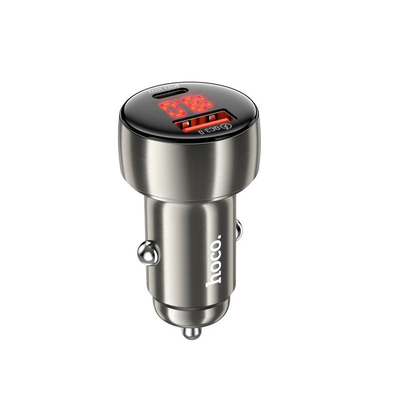 Автомобільний зарядний пристрій Hoco Z50 Intelligent Balance 48W (USB-A 18W + Type-C PD 30W) з LED дисплеєм, металевий