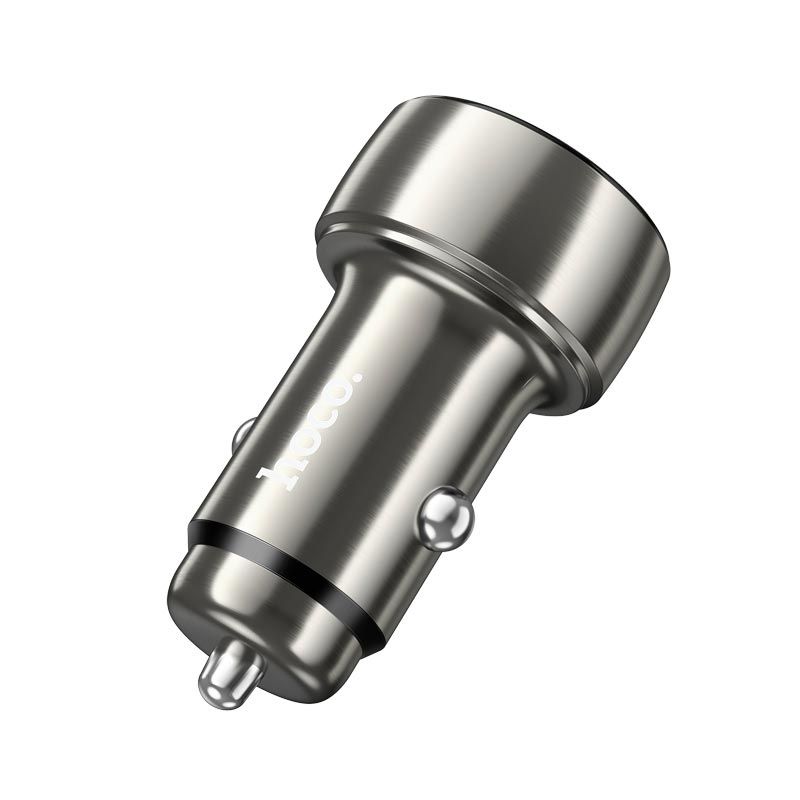Автомобільний зарядний пристрій Hoco Z50 Intelligent Balance 48W (USB-A 18W + Type-C PD 30W) з LED дисплеєм, металевий