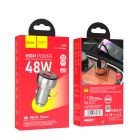 Автомобільний зарядний пристрій Hoco Z50 Intelligent Balance 48W (USB-A 18W + Type-C PD 30W) з LED дисплеєм, металевий