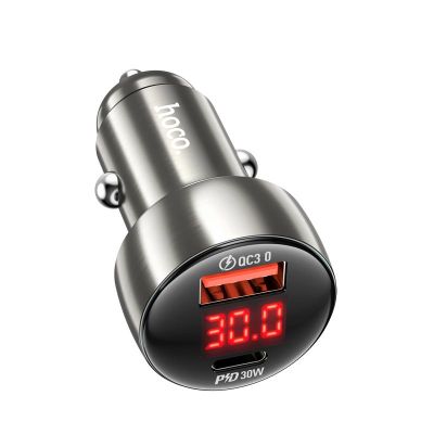 Автомобільний зарядний пристрій Hoco Z50 Intelligent Balance 48W (USB-A 18W + Type-C PD 30W) з LED дисплеєм, металевий