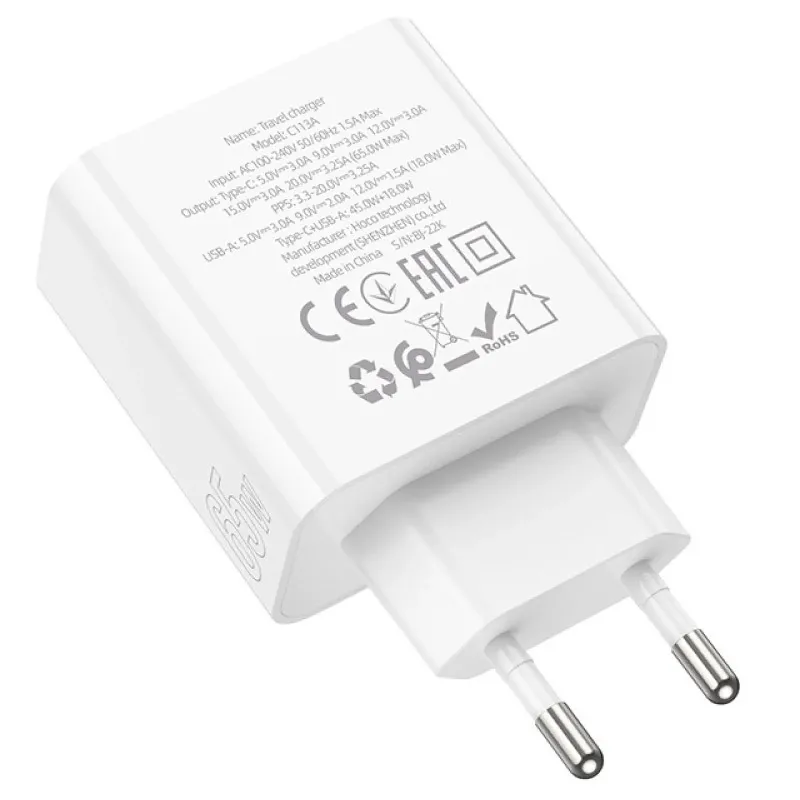 Зарядний пристрій Hoco C113A PD 65W (USB-C + USB-A) для ноутбуків та смартфонів