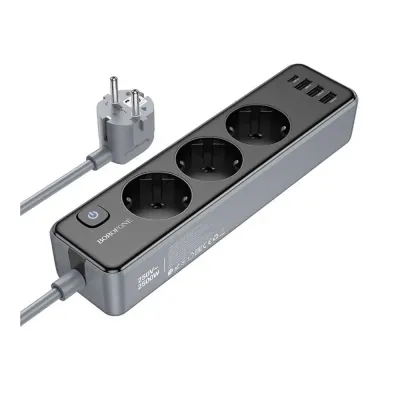 Мережевий фільтр-подовжувач Borofone BAC8 3 розетки + 4 USB, 2.0м(зас.тов.)