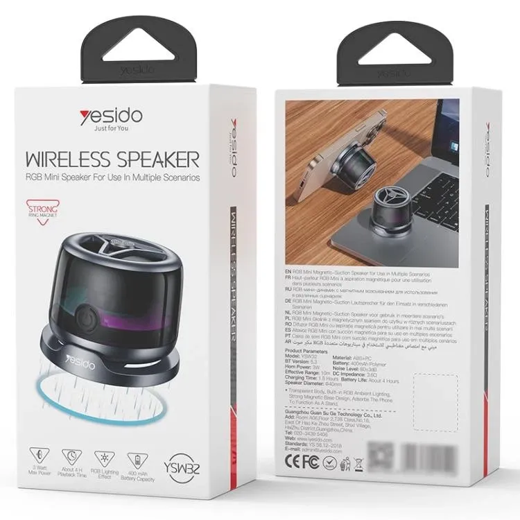Портативна Bluetooth-колонка Yesido YSW32 RGB Mini Magnetic (3W, MagSafe, 400 mAh, підставка для смартфона)