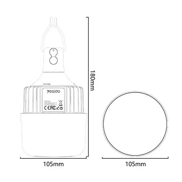 Акумуляторна підвісна LED лампочка Yesido DH16 60W (3600 mAh, Type-C, з гачком)