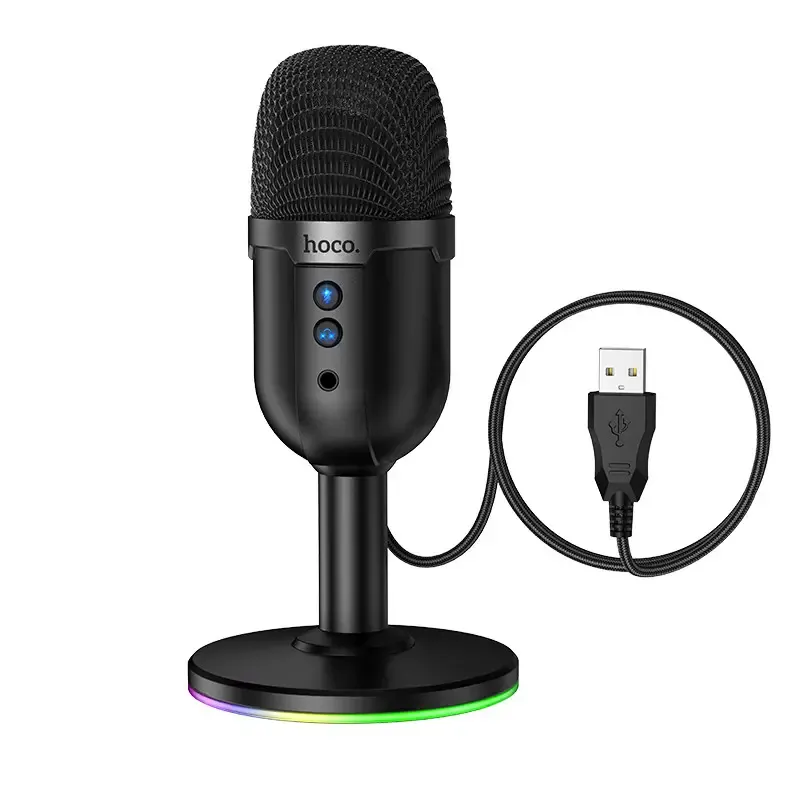 Ігровий USB-мікрофон Hoco L25 Breeze RGB з моніторингом та швидким вимкненням (Чорний)
