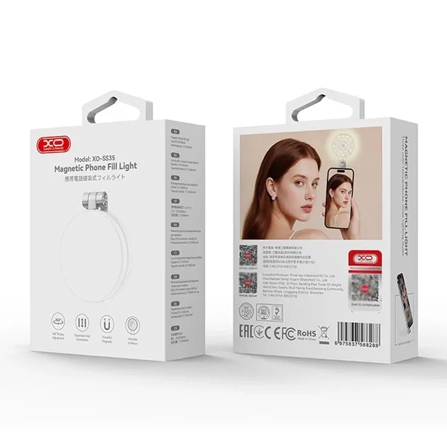 Магнітна LED-лампа для селфі XO XO-SS35 Magnetic Phone Fill Light із дзеркалом (Чорна)