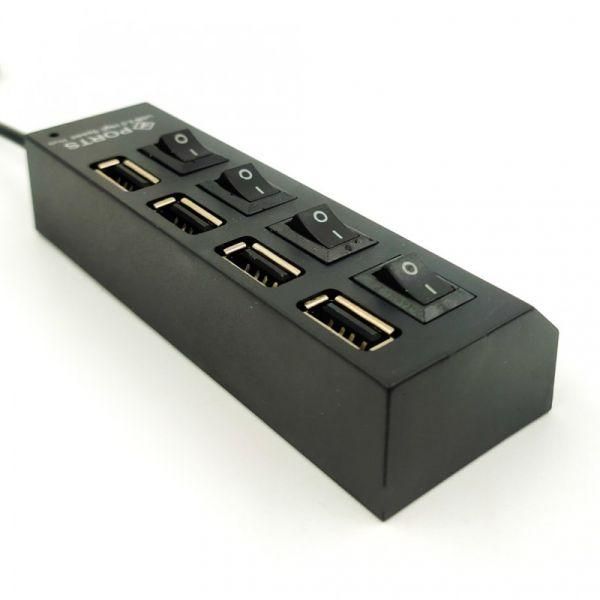 Хаб USB 2.0 з живленням/з вимикачами (4 порти)(зас.тов.)