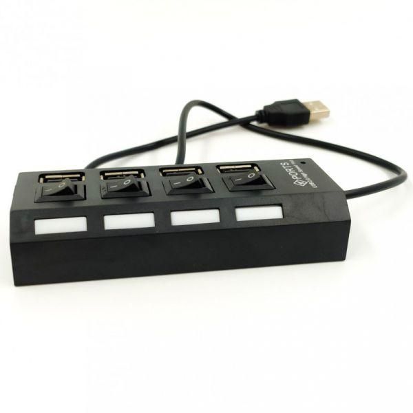 Хаб USB 2.0 з живленням/з вимикачами (4 порти)(зас.тов.)