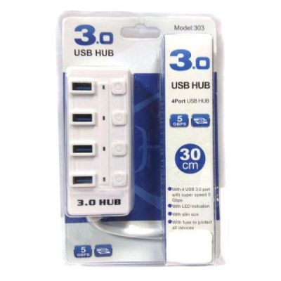 Хаб USB 3.0 Siyoteam 303 (4 порти) 30 см Led White(зас.тов.)
