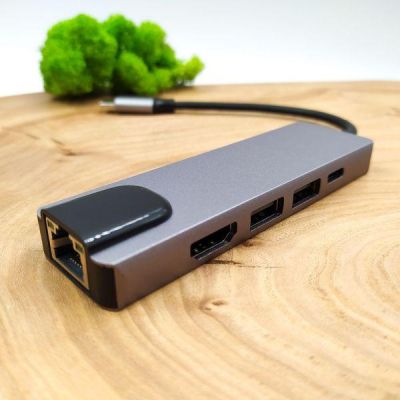 Універсальний Type-C Хаб 5в1 Xiaomi  (RJ45+USB-C+2USB3.0+HDMI)