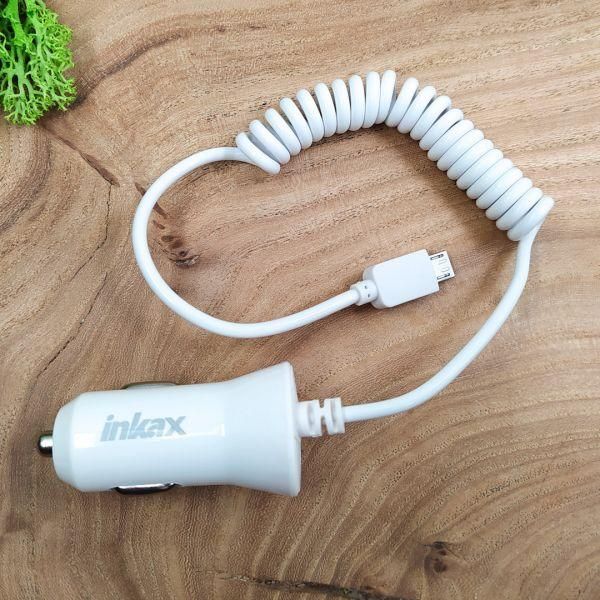 Автомобільний зарядний пристрій із витим дротом MiroUSB 2.1 A+USB Inkax CD-33(зас.тов.)