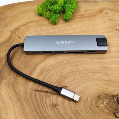 Мультифункціональний Type-C-хаб Airsky HC-13LC 7в1 HDMI/SD/MicroSD/USB 3.0/RJ45(зас.тов.)