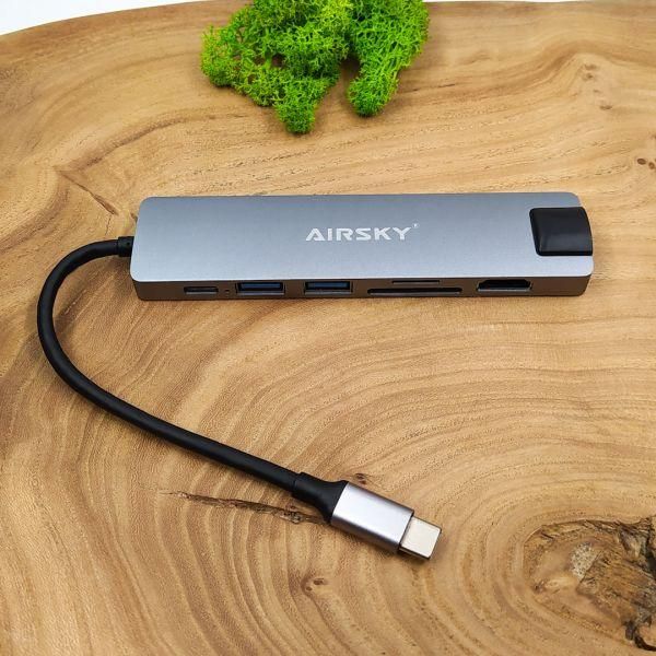 Мультифункціональний Type-C-хаб Airsky HC-13LC 7в1 HDMI/SD/MicroSD/USB 3.0/RJ45(зас.тов.)