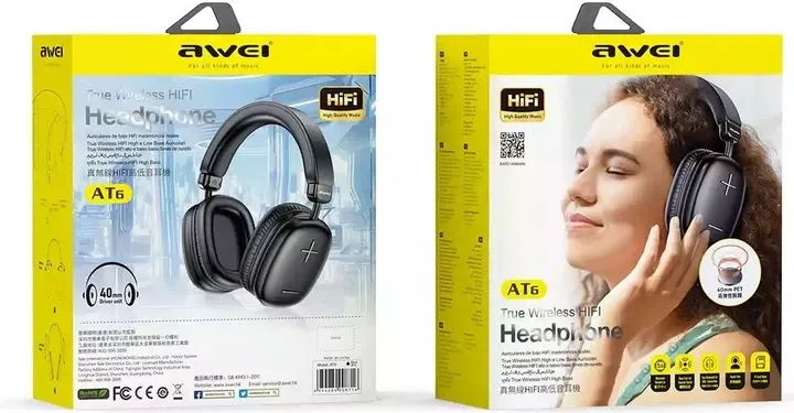 Бездротові Bluetooth-навушники Awei AT6 HiFi з підтримкою MicroSD (TF) та AUX — Чорні
