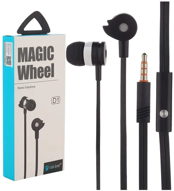 Дротові вакуумні навушники Celebrat D1 Magic Wheel з мікрофоном (3.5 mm, чорні)