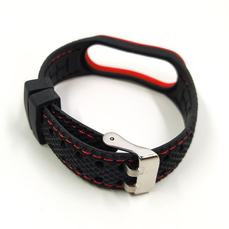 Ремінець Leather Style для Xiaomi Mi Band 5/6/7 Black-Red