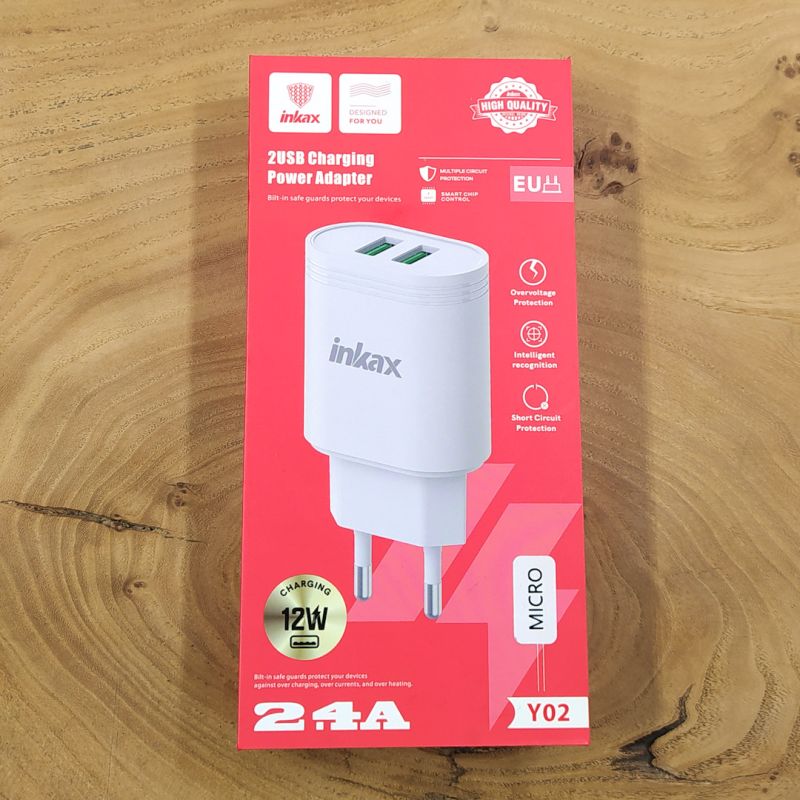 Зарядний комплект Inkax Y02 2USB/2.4A з кабелем MicroUSB