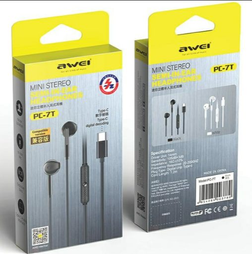 Провідні навушники Awei PC-7 з роз'ємом 3.5 мм та мікрофоном (Mini Stereo Semi In-Ear)